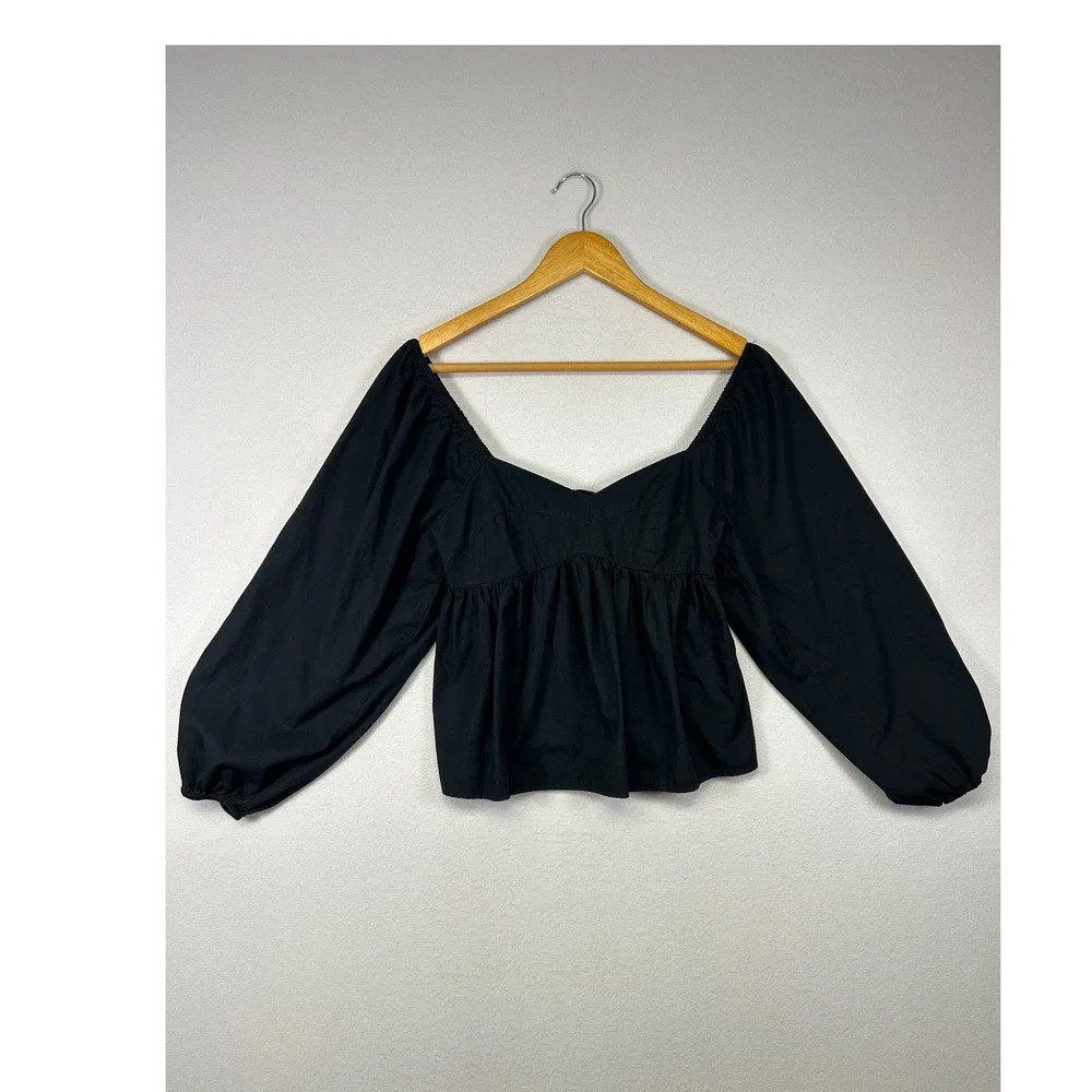Dark Romantic Banana Republic Womens XS Petite Black Puff‎ Sleeve Peplum Blouse